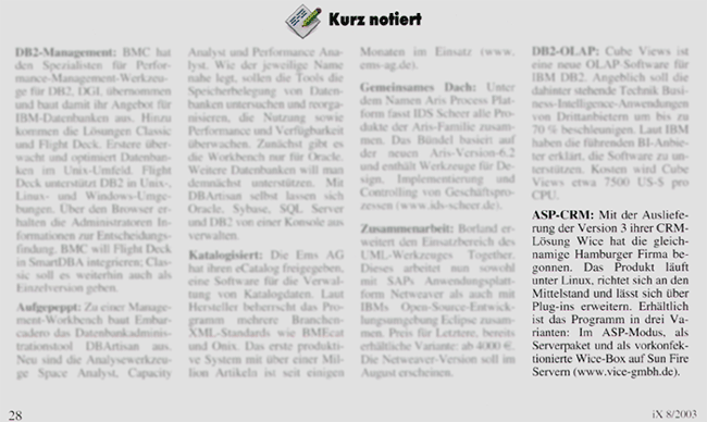 Artikel in der IX 8/2003
