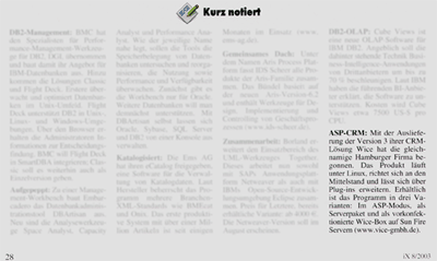 Artikel in der IX 08/2003